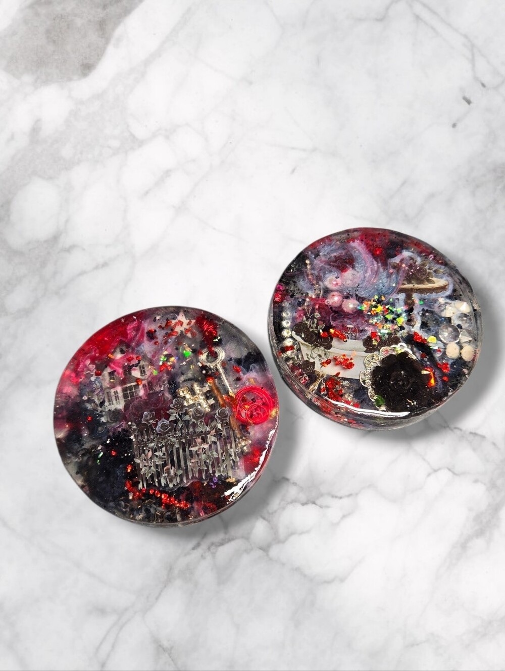 Handmade Resin Coasters — Red, Black, Silver Accents Dark Feminine Aesthetic